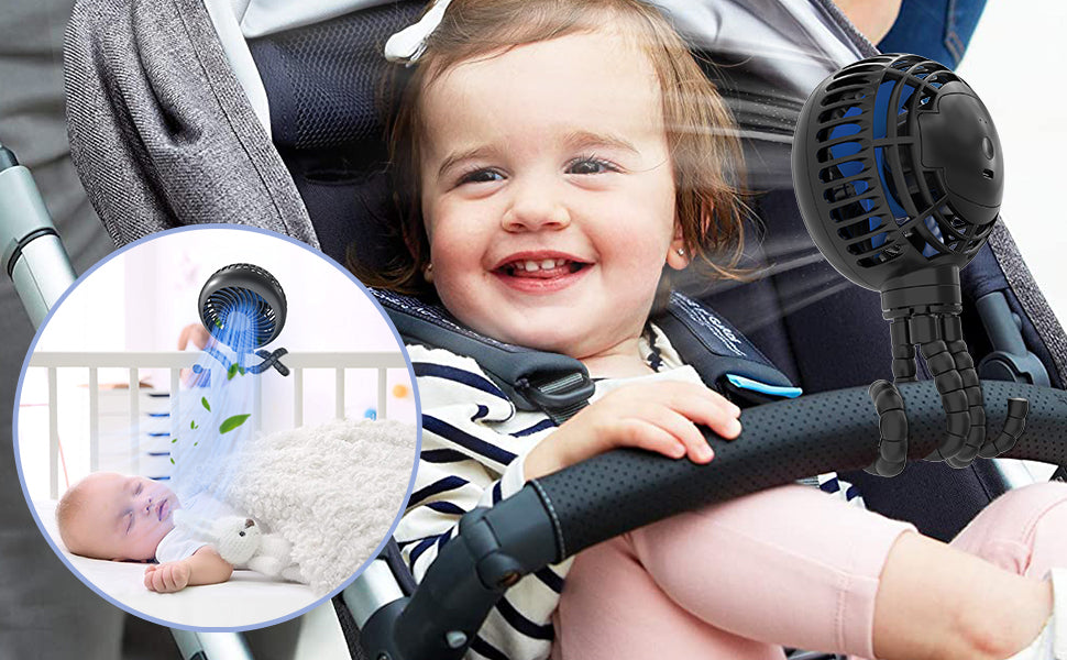 FlexiCool 360° Portable Fan – Rechargeable with Adjustable Tripod for Car Seats, Strollers, Cribs, and More