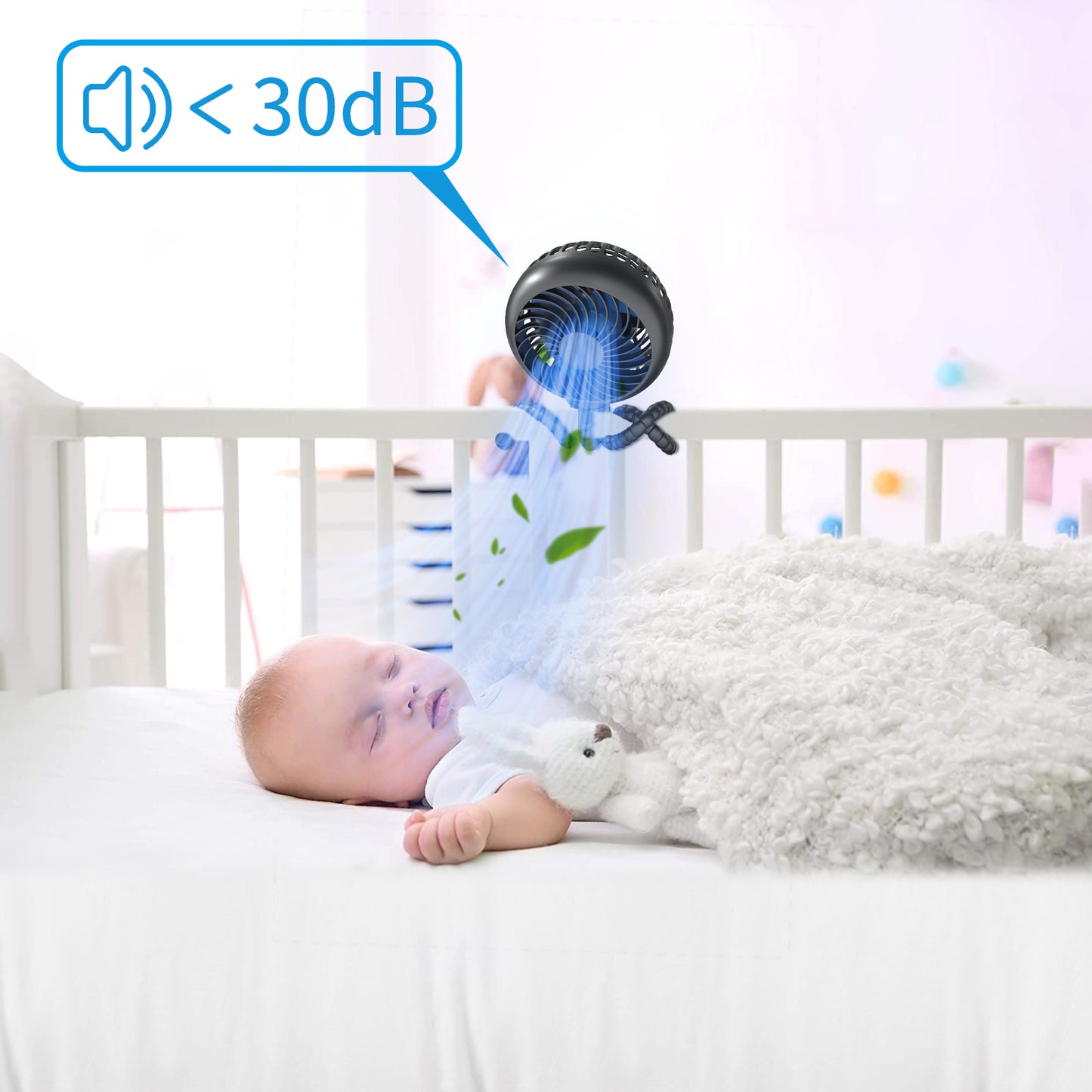 FlexiCool 360° Portable Fan – Rechargeable with Adjustable Tripod for Car Seats, Strollers, Cribs, and More